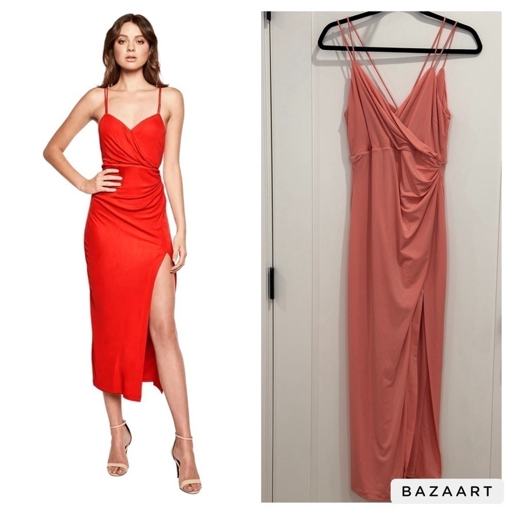 Bardot Bella Faux Wrap Cocktail Midi Dress 6 Coral Party Formal Wedding Feminine